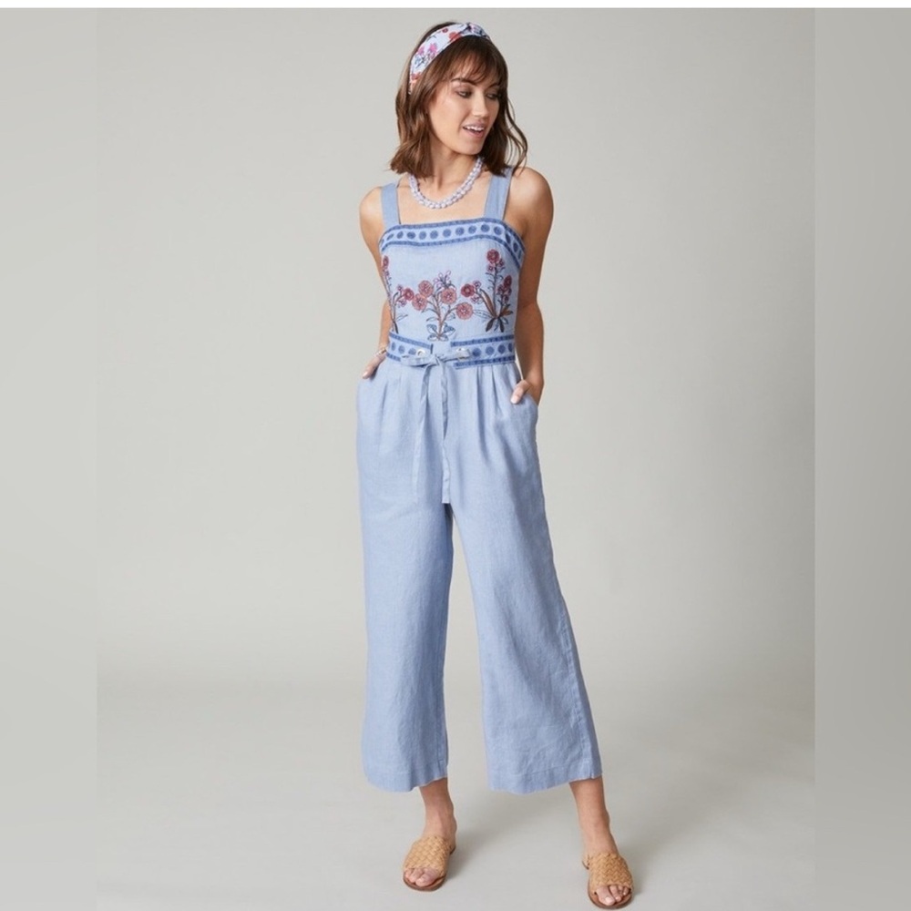 Spartina 449 Linen  Embroidery Jumpsuit Size 0